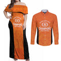 Cricket Australia Perth Champions 2026 Couples Matching Off Shoulder Maxi Dress and Long Sleeve Button Shirt Gold Aboriginal Dot Art