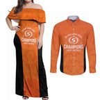 Cricket Australia Perth Champions 2026 Couples Matching Off Shoulder Maxi Dress and Long Sleeve Button Shirt Gold Aboriginal Dot Art