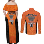 Cricket Australia Perth Champions 2026 Couples Matching Off Shoulder Maxi Dress and Long Sleeve Button Shirt Gold Aboriginal Dot Art