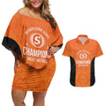 Cricket Australia Perth Champions 2026 Couples Matching Off Shoulder Short Dress and Hawaiian Shirt Gold Aboriginal Dot Art