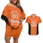 Cricket Australia Perth Champions 2026 Couples Matching Off Shoulder Short Dress and Hawaiian Shirt Gold Aboriginal Dot Art