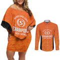 Cricket Australia Perth Champions 2026 Couples Matching Off Shoulder Short Dress and Long Sleeve Button Shirt Gold Aboriginal Dot Art