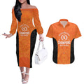 Cricket Australia Perth Champions 2026 Couples Matching Off The Shoulder Long Sleeve Dress and Hawaiian Shirt Gold Aboriginal Dot Art