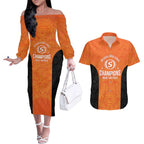 Cricket Australia Perth Champions 2026 Couples Matching Off The Shoulder Long Sleeve Dress and Hawaiian Shirt Gold Aboriginal Dot Art