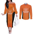 Cricket Australia Perth Champions 2026 Couples Matching Off The Shoulder Long Sleeve Dress and Long Sleeve Button Shirt Gold Aboriginal Dot Art