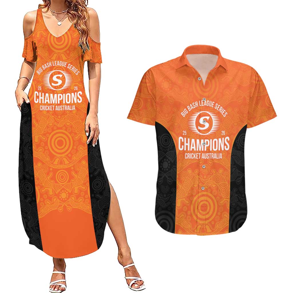 Cricket Australia Perth Champions 2026 Couples Matching Summer Maxi Dress and Hawaiian Shirt Gold Aboriginal Dot Art