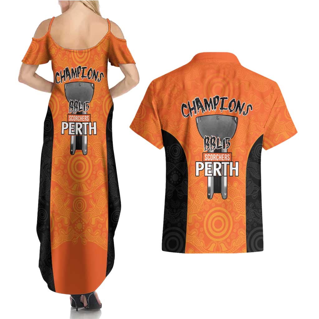 Cricket Australia Perth Champions 2026 Couples Matching Summer Maxi Dress and Hawaiian Shirt Gold Aboriginal Dot Art