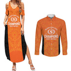 Cricket Australia Perth Champions 2026 Couples Matching Summer Maxi Dress and Long Sleeve Button Shirt Gold Aboriginal Dot Art