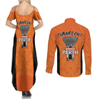 Cricket Australia Perth Champions 2026 Couples Matching Summer Maxi Dress and Long Sleeve Button Shirt Gold Aboriginal Dot Art