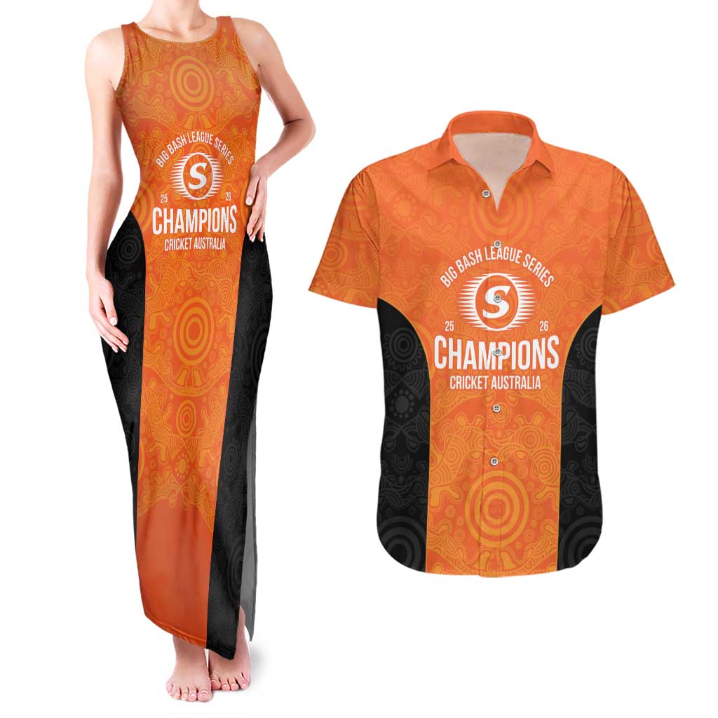 Cricket Australia Perth Champions 2026 Couples Matching Tank Maxi Dress and Hawaiian Shirt Gold Aboriginal Dot Art