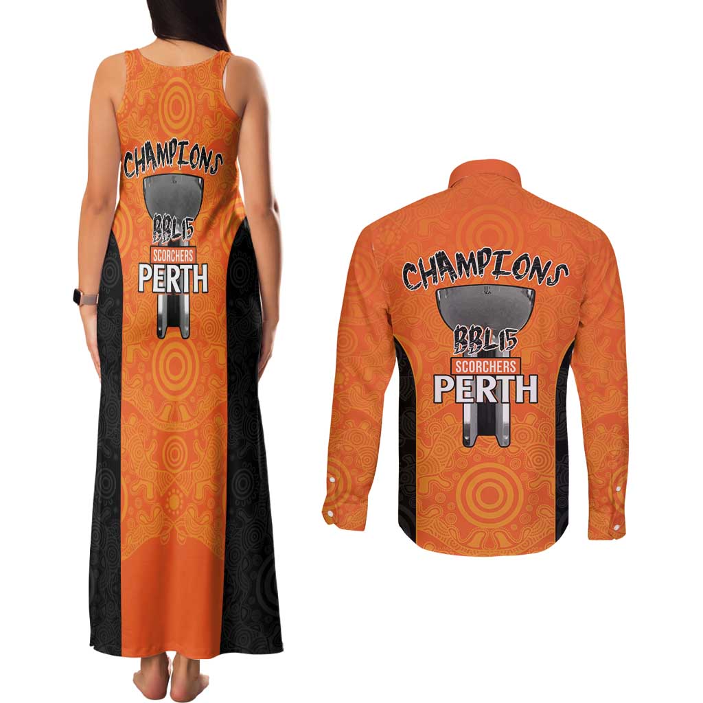 Cricket Australia Perth Champions 2026 Couples Matching Tank Maxi Dress and Long Sleeve Button Shirt Gold Aboriginal Dot Art