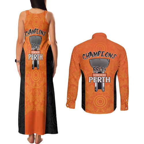 Cricket Australia Perth Champions 2026 Couples Matching Tank Maxi Dress and Long Sleeve Button Shirt Gold Aboriginal Dot Art