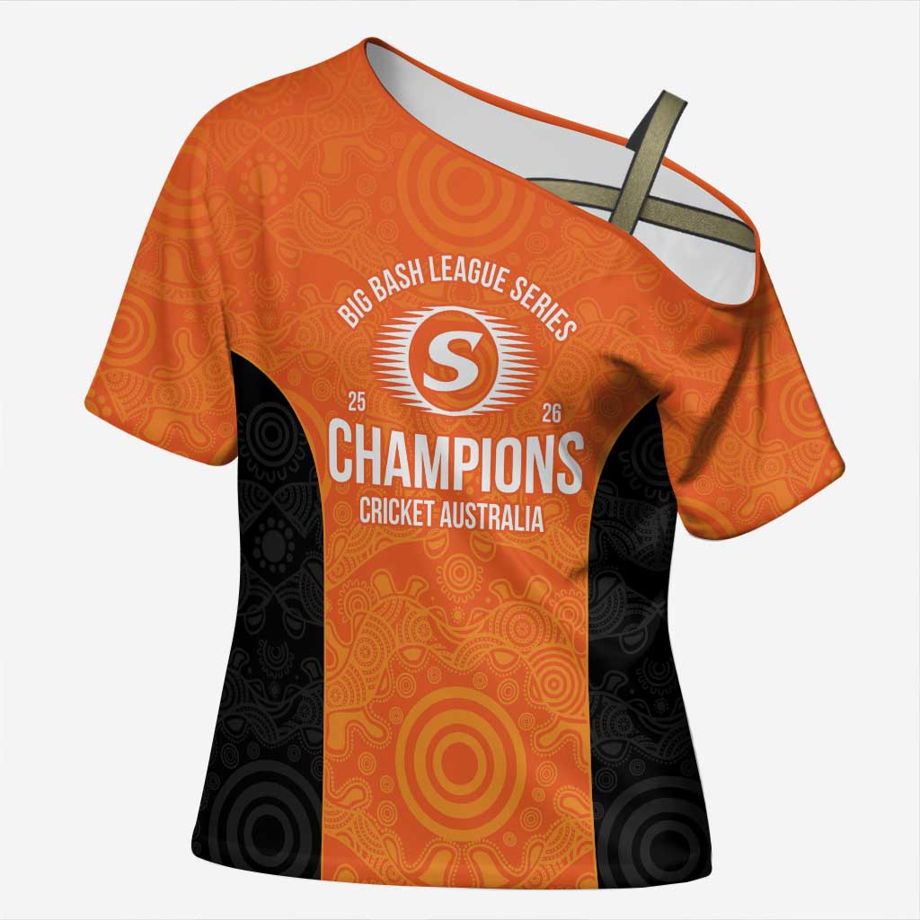 Cricket Australia Perth Champions 2026 Cross Shoulder Shirt Gold Aboriginal Dot Art