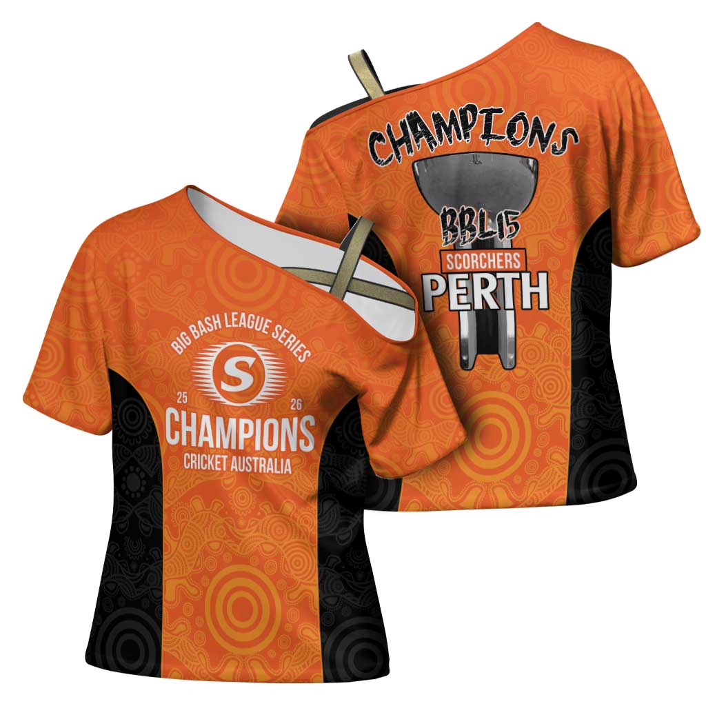 Cricket Australia Perth Champions 2026 Cross Shoulder Shirt Gold Aboriginal Dot Art