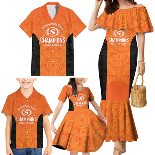 Cricket Australia Perth Champions 2026 Family Matching Mermaid Dress and Hawaiian Shirt Gold Aboriginal Dot Art
