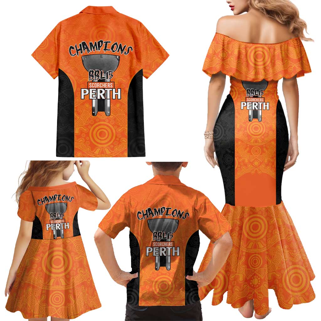 Cricket Australia Perth Champions 2026 Family Matching Mermaid Dress and Hawaiian Shirt Gold Aboriginal Dot Art