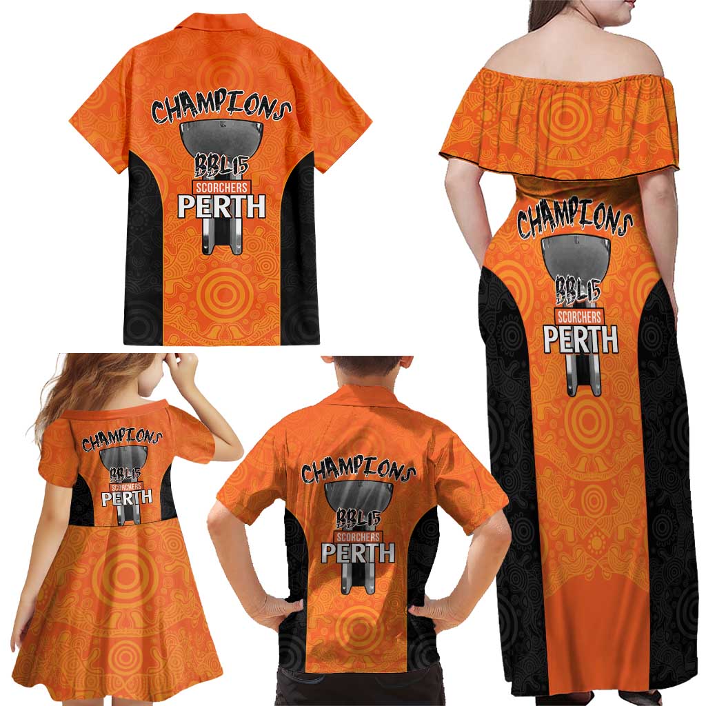 Cricket Australia Perth Champions 2026 Family Matching Off Shoulder Maxi Dress and Hawaiian Shirt Gold Aboriginal Dot Art
