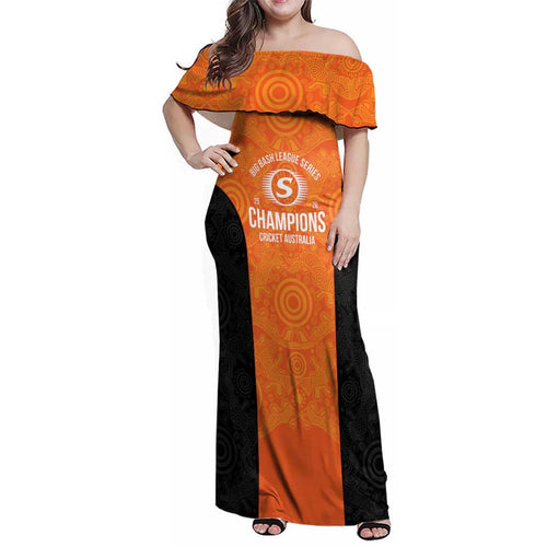Cricket Australia Perth Champions 2026 Family Matching Off Shoulder Maxi Dress and Hawaiian Shirt Gold Aboriginal Dot Art