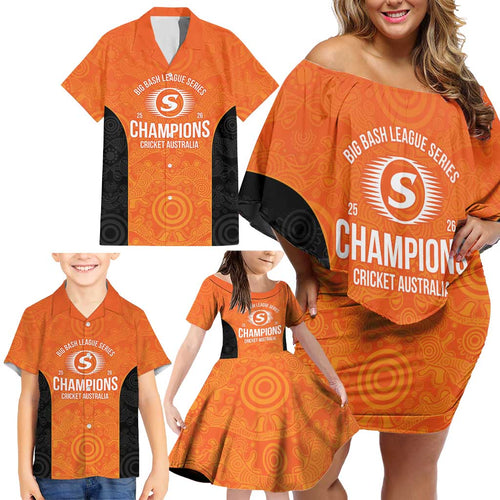 Cricket Australia Perth Champions 2026 Family Matching Off Shoulder Short Dress and Hawaiian Shirt Gold Aboriginal Dot Art
