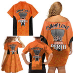 Cricket Australia Perth Champions 2026 Family Matching Off Shoulder Short Dress and Hawaiian Shirt Gold Aboriginal Dot Art