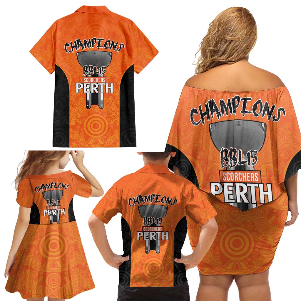 Cricket Australia Perth Champions 2026 Family Matching Off Shoulder Short Dress and Hawaiian Shirt Gold Aboriginal Dot Art