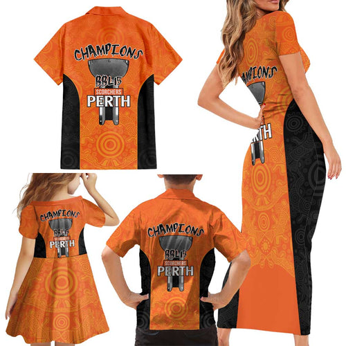 Cricket Australia Perth Champions 2026 Family Matching Short Sleeve Bodycon Dress and Hawaiian Shirt Gold Aboriginal Dot Art