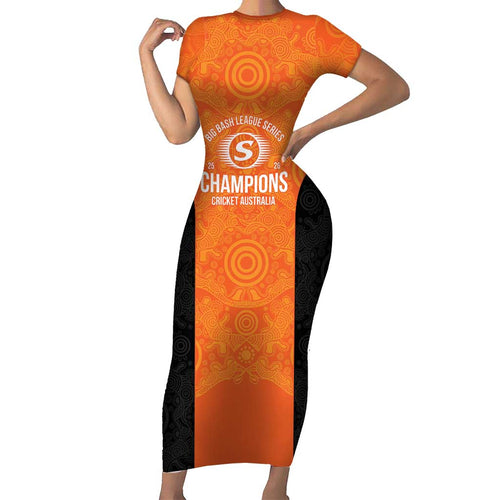 Cricket Australia Perth Champions 2026 Family Matching Short Sleeve Bodycon Dress and Hawaiian Shirt Gold Aboriginal Dot Art