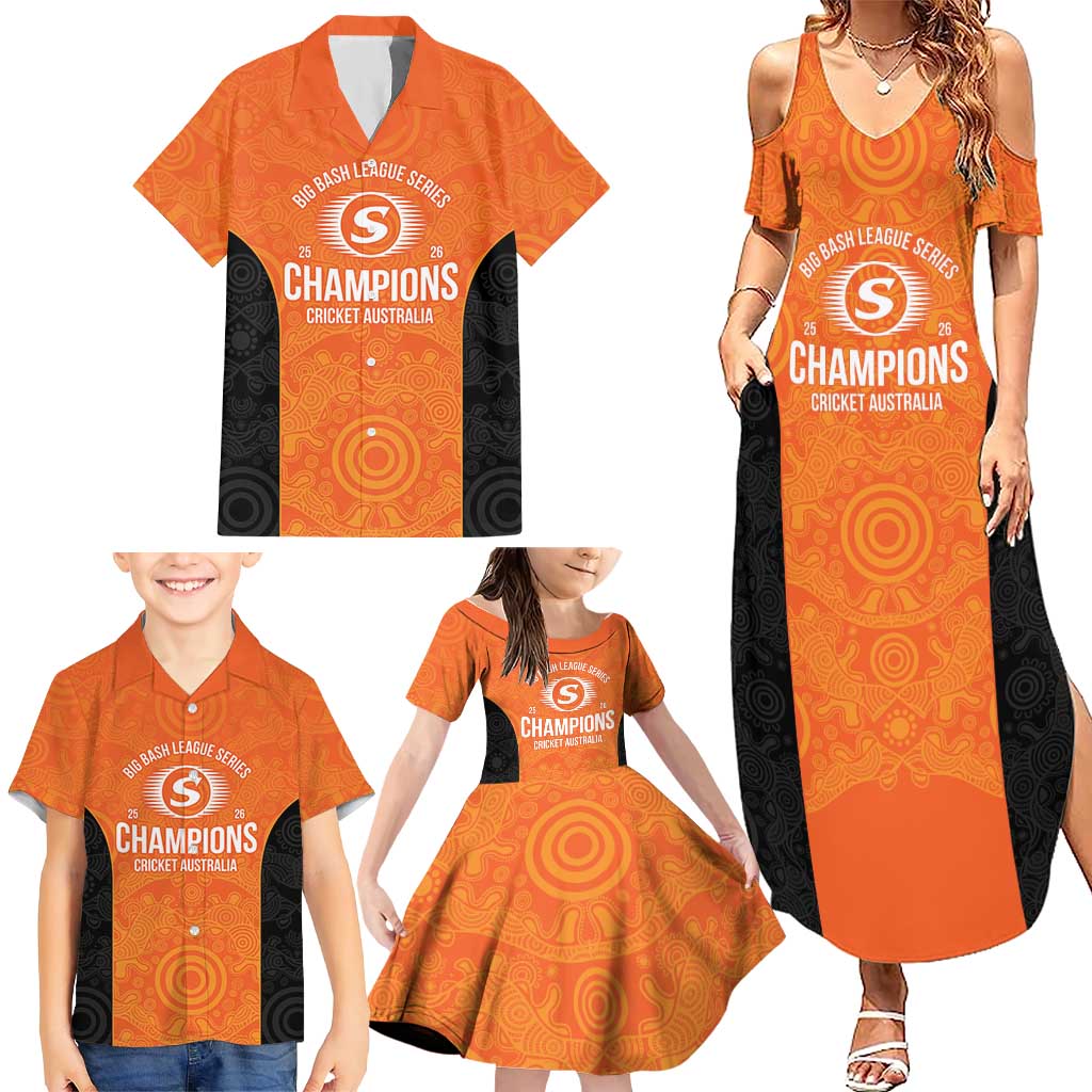 Cricket Australia Perth Champions 2026 Family Matching Summer Maxi Dress and Hawaiian Shirt Gold Aboriginal Dot Art