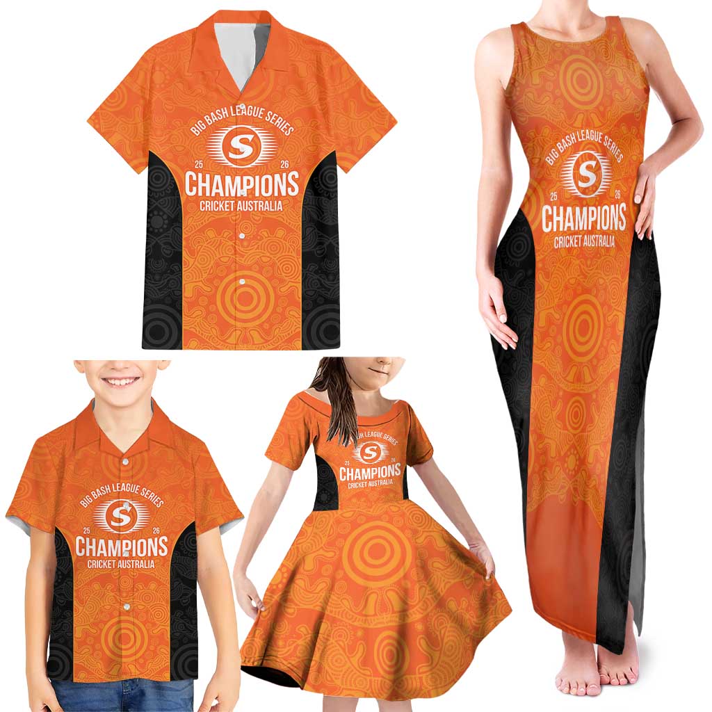 Cricket Australia Perth Champions 2026 Family Matching Tank Maxi Dress and Hawaiian Shirt Gold Aboriginal Dot Art