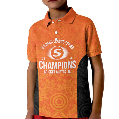 Cricket Australia Perth Champions 2026 Kid Polo Shirt Gold Aboriginal Dot Art