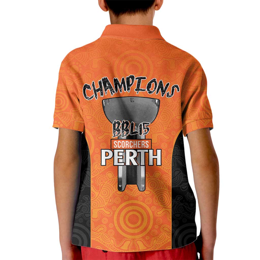 Cricket Australia Perth Champions 2026 Kid Polo Shirt Gold Aboriginal Dot Art