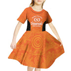 Cricket Australia Perth Champions 2026 Kid Short Sleeve Dress Gold Aboriginal Dot Art