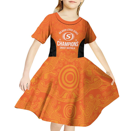 Cricket Australia Perth Champions 2026 Kid Short Sleeve Dress Gold Aboriginal Dot Art