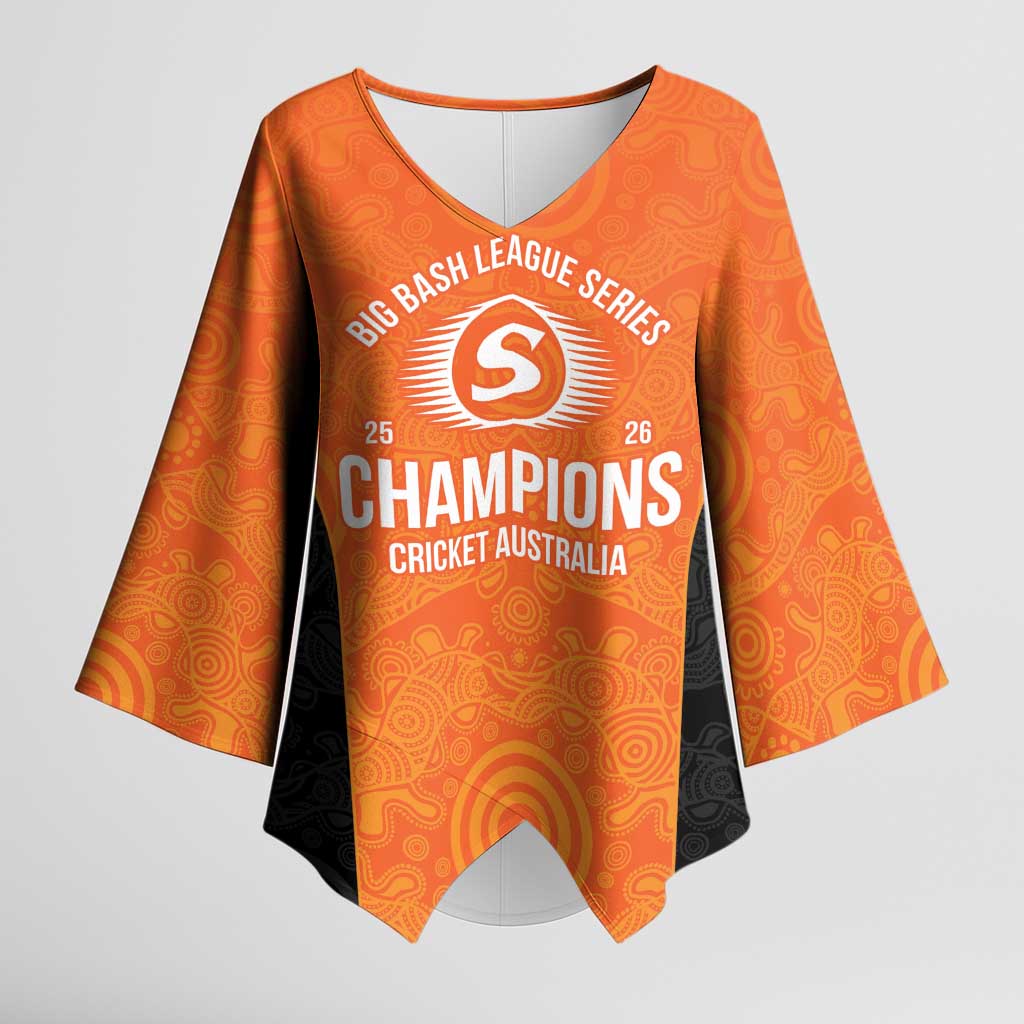 Cricket Australia Perth Champions 2026 Kimono Sleeve Blouse Gold Aboriginal Dot Art