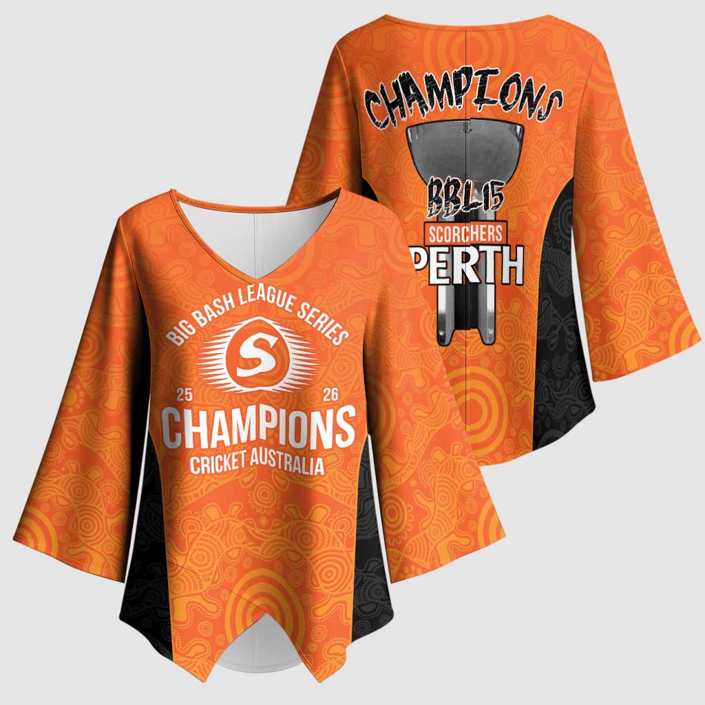 Cricket Australia Perth Champions 2026 Kimono Sleeve Blouse Gold Aboriginal Dot Art