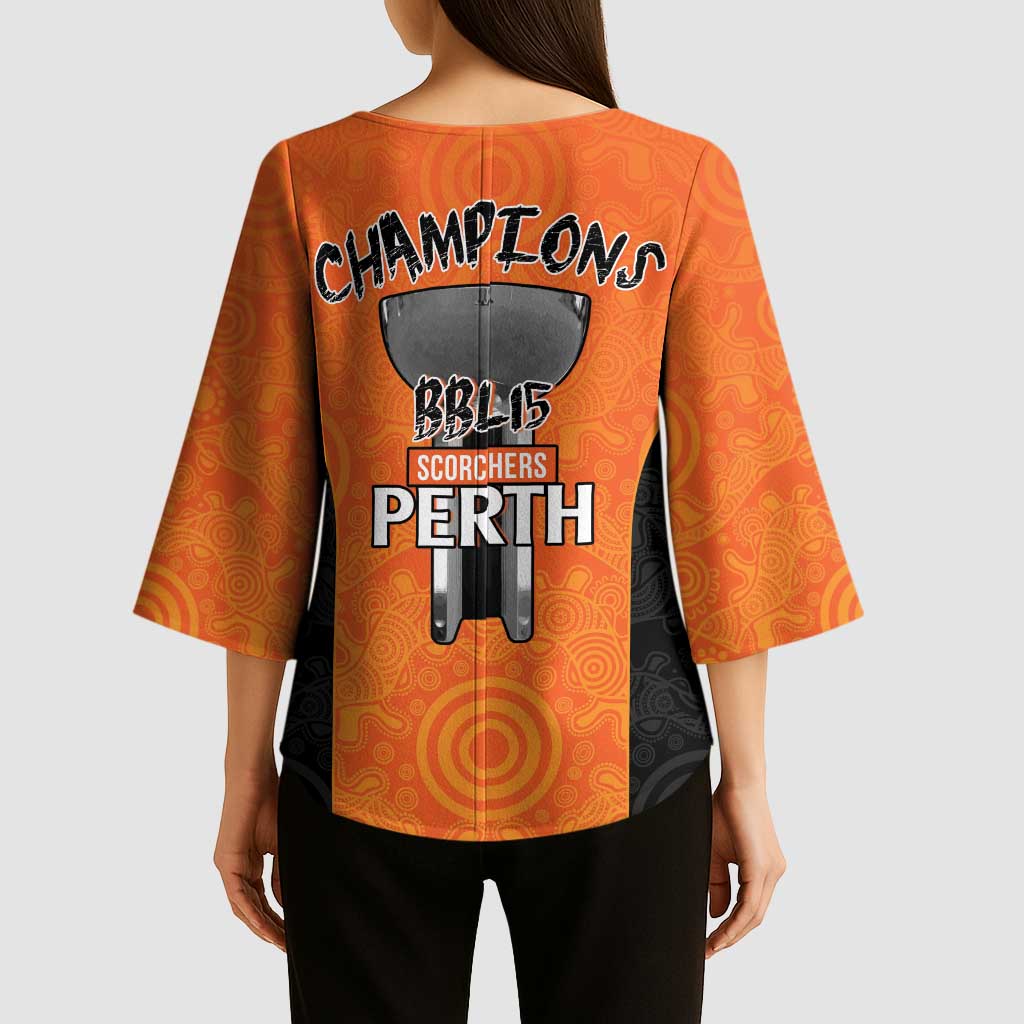 Cricket Australia Perth Champions 2026 Kimono Sleeve Blouse Gold Aboriginal Dot Art