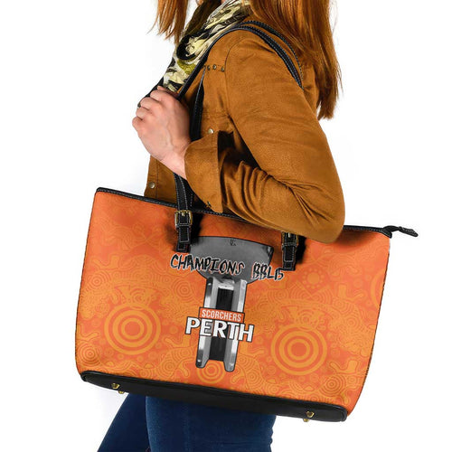 Cricket Australia Perth Champions 2026 Leather Tote Bag Gold Aboriginal Dot Art