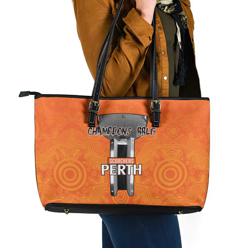Cricket Australia Perth Champions 2026 Leather Tote Bag Gold Aboriginal Dot Art