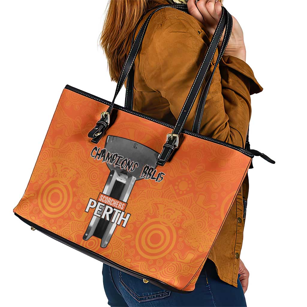 Cricket Australia Perth Champions 2026 Leather Tote Bag Gold Aboriginal Dot Art