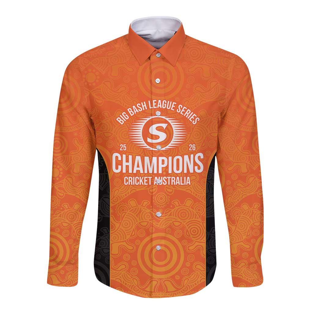 Cricket Australia Perth Champions 2026 Long Sleeve Button Shirt Gold Aboriginal Dot Art
