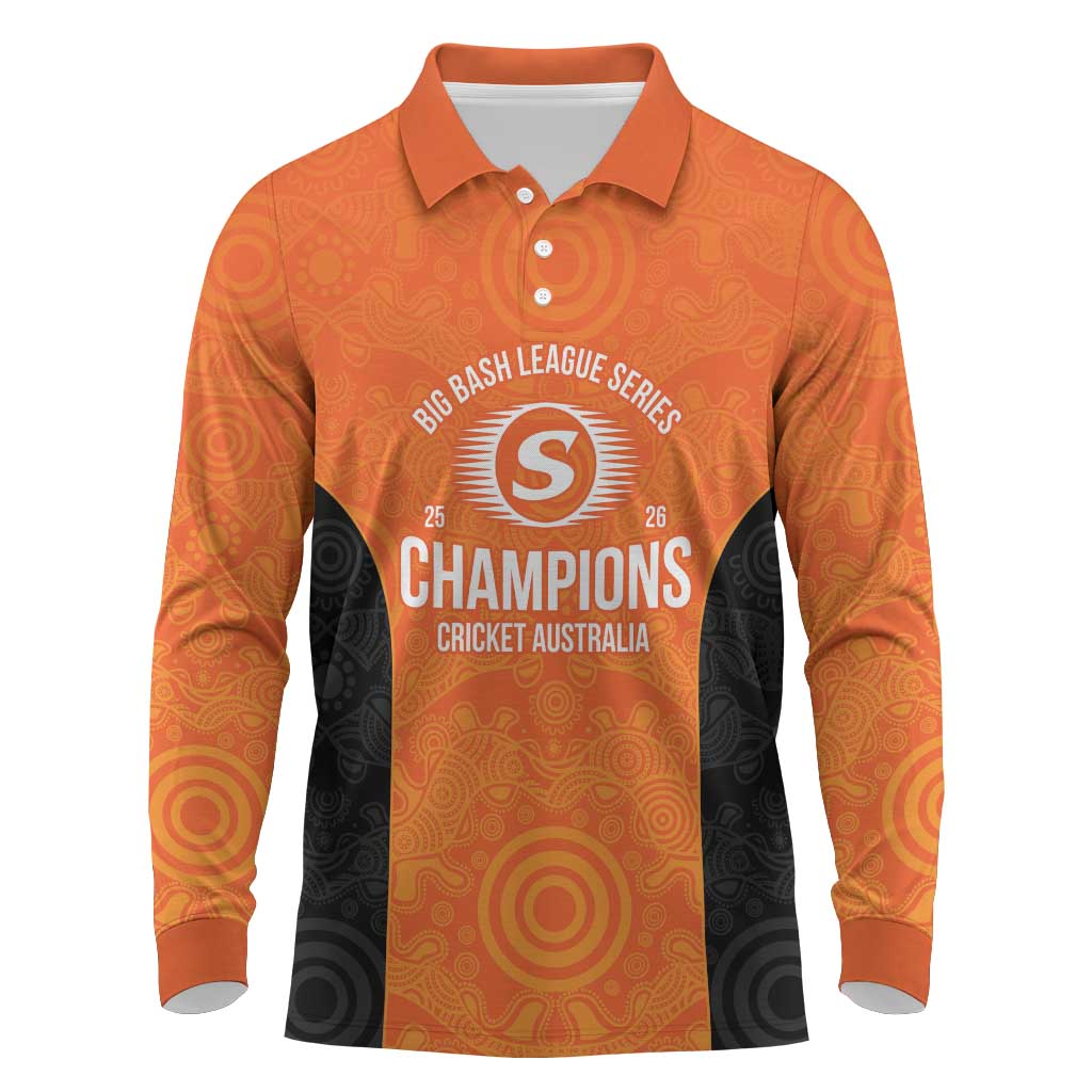 Cricket Australia Perth Champions 2026 Long Sleeve Polo Shirt Gold Aboriginal Dot Art