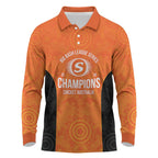 Cricket Australia Perth Champions 2026 Long Sleeve Polo Shirt Gold Aboriginal Dot Art