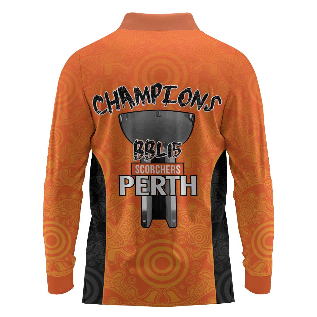 Cricket Australia Perth Champions 2026 Long Sleeve Polo Shirt Gold Aboriginal Dot Art