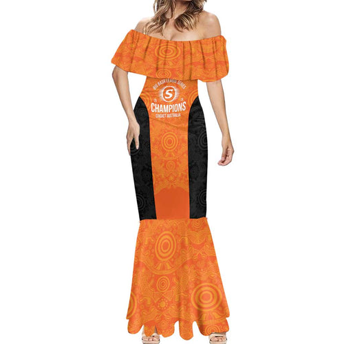 Cricket Australia Perth Champions 2026 Mermaid Dress Gold Aboriginal Dot Art