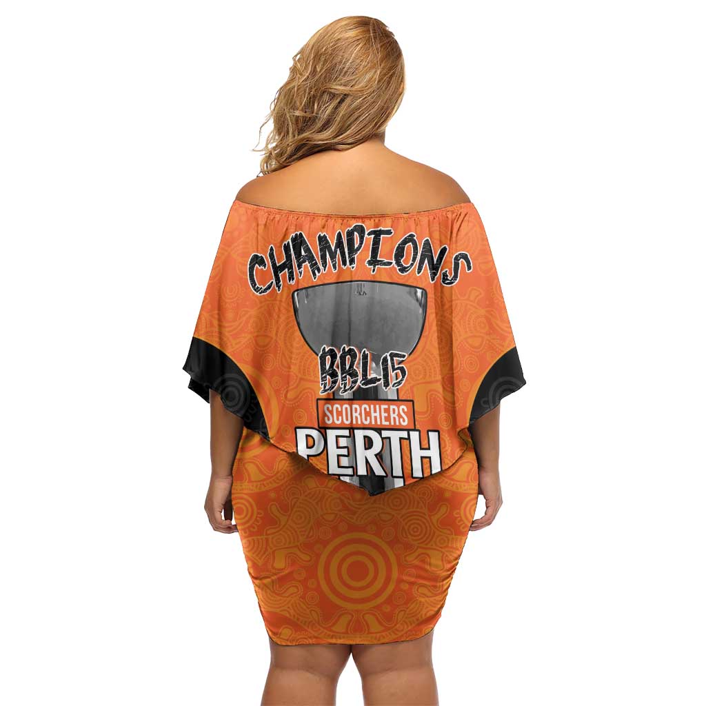 Cricket Australia Perth Champions 2026 Off Shoulder Short Dress Gold Aboriginal Dot Art