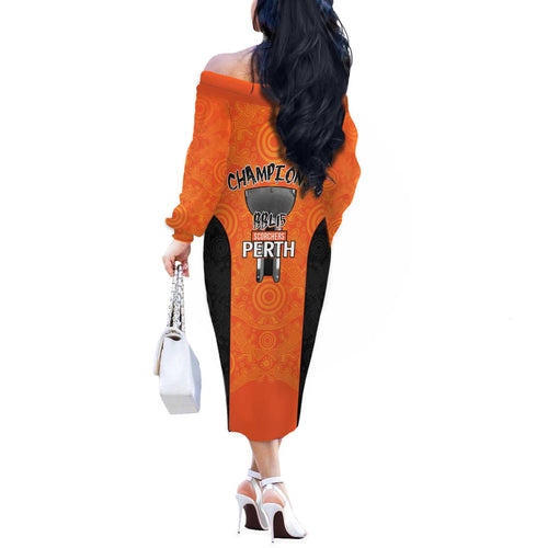Cricket Australia Perth Champions 2026 Off The Shoulder Long Sleeve Dress Gold Aboriginal Dot Art