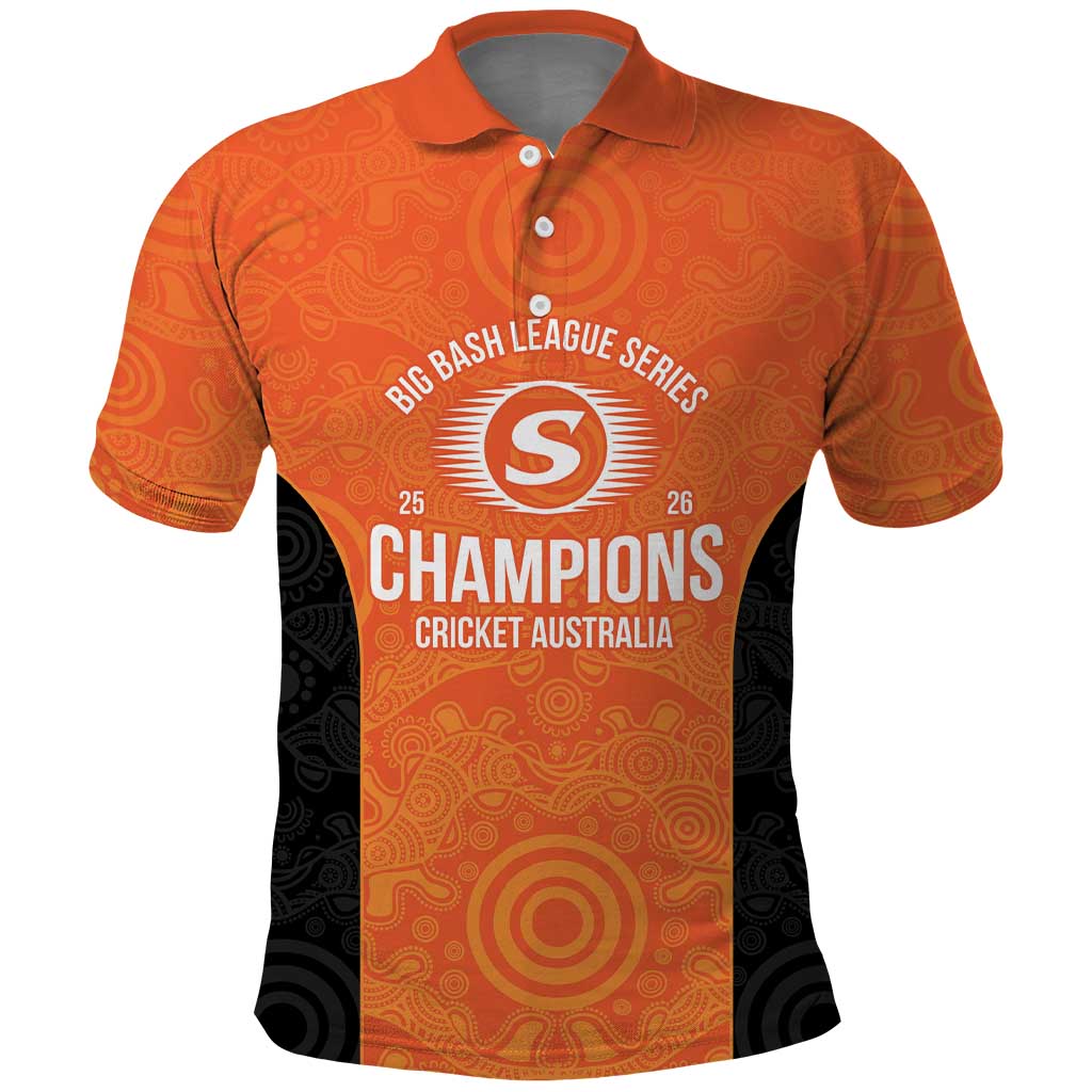 Cricket Australia Perth Champions 2026 Polo Shirt Gold Aboriginal Dot Art