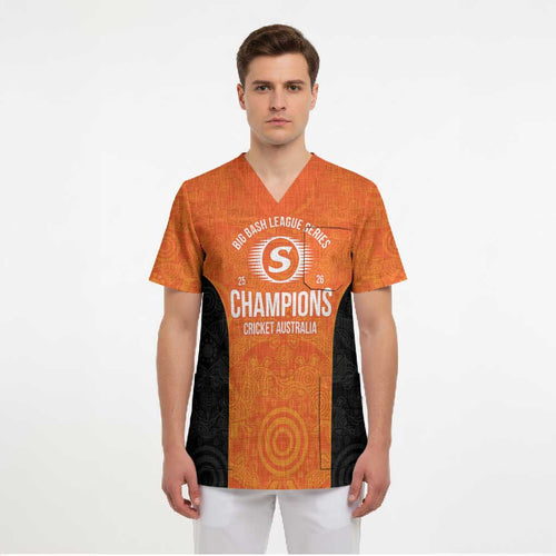 Cricket Australia Perth Champions 2026 Scrub Top Gold Aboriginal Dot Art