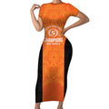 Cricket Australia Perth Champions 2026 Short Sleeve Bodycon Dress Gold Aboriginal Dot Art