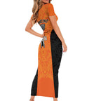 Cricket Australia Perth Champions 2026 Short Sleeve Bodycon Dress Gold Aboriginal Dot Art